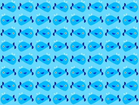 Whale cartoon character pattern on blue backgroundのイラスト素材