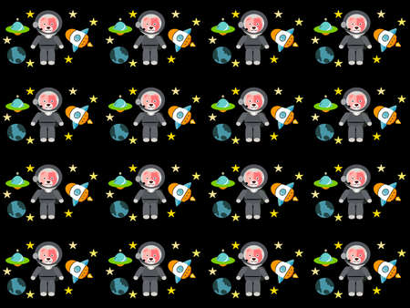 space cartoon character pattern on black backgroundのイラスト素材