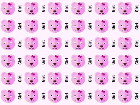 pink bear cartoon character pattern on pink backgroundのイラスト素材
