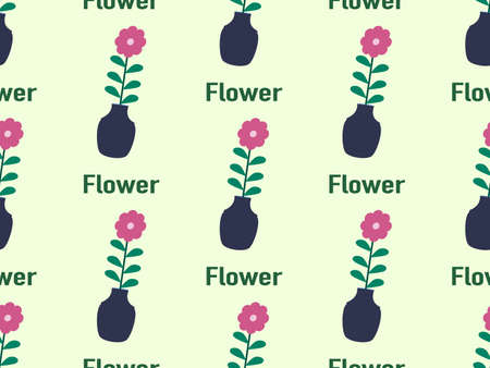 flower vase cartoon character pattern on green backgroundのイラスト素材