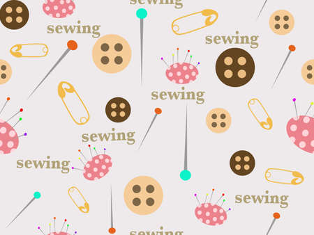 sewing cartoon seamless pattern on gray background