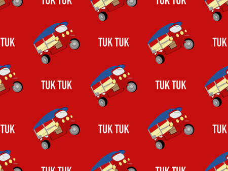 Tuk tuk cartoon character seamless pattern on red backgroundのイラスト素材