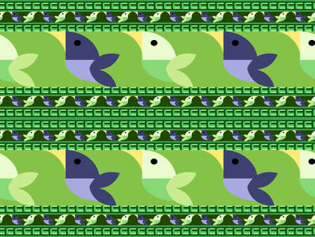 bird cartoon character seamless pattern on green backgroundのイラスト素材