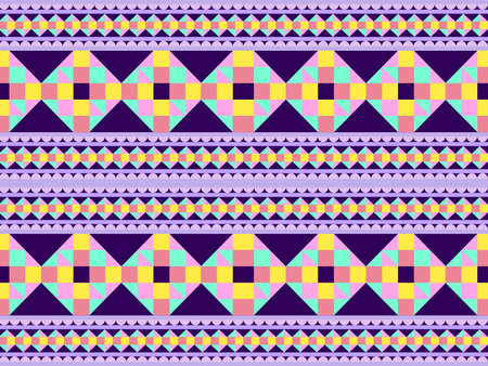 Geometric cartoon character seamless pattern on purple background