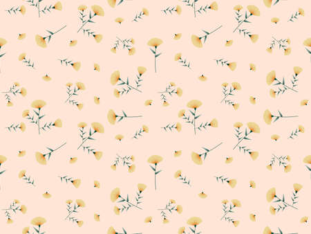 Yellow flower cartoon character seamless pattern on orange background