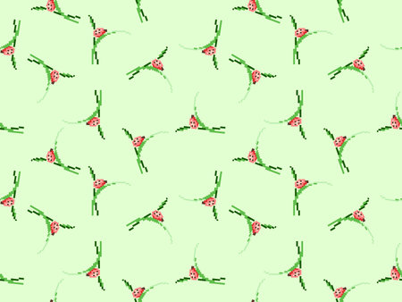 Ladybug cartoon character seamless pattern on green background.Pixel style
