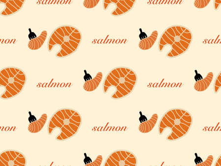 salmon cartoon character seamless pattern on yellow background.のイラスト素材