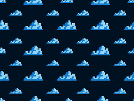 Cloud cartoon character seamless pattern on blue background.Pixel style