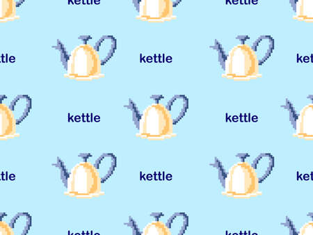 kettle cartoon character seamless pattern on blue background.Pixel styleのイラスト素材