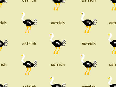 ostrich cartoon character seamless pattern on yellow background.Pixel styleのイラスト素材