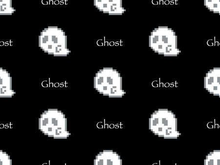 Ghost cartoon character seamless pattern on black background.Pixel styleのイラスト素材