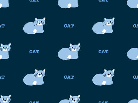 Cat cartoon character seamless pattern on blue background.のイラスト素材