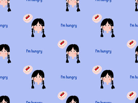 Girl cartoon character seamless pattern on blue background.のイラスト素材