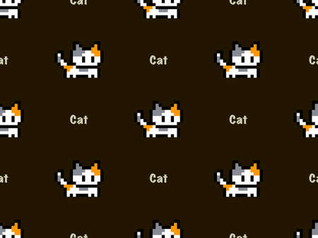 Cat cartoon character seamless pattern on black background.のイラスト素材