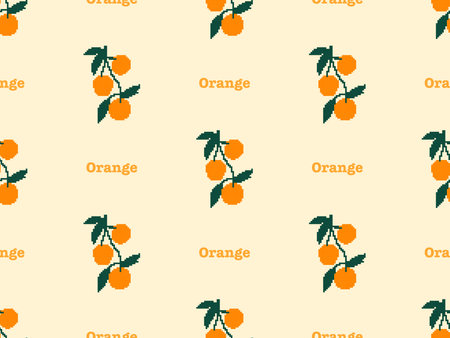 Orange cartoon character seamless pattern on orange background.Pixel style