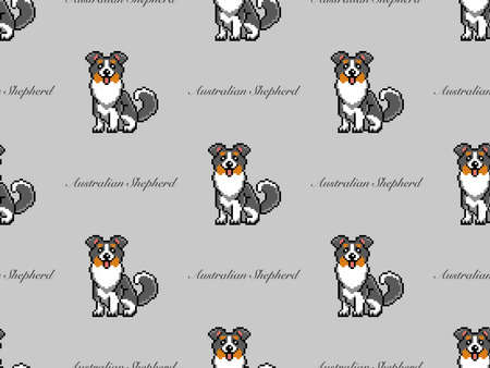 Dog cartoon character seamless pattern on gray background. Pixel style.のイラスト素材