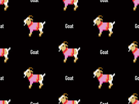 Goat cartoon character seamless pattern on black background. Pixel style.のイラスト素材