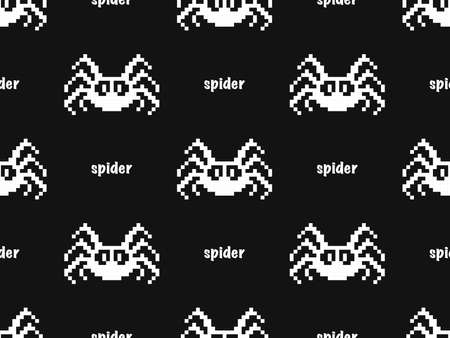Spider cartoon character seamless pattern on black background. Pixel style.のイラスト素材