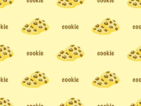 Cookie cartoon character seamless pattern on yellow background. Pixel styleのイラスト素材