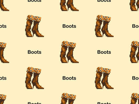 Boots cartoon character seamless pattern on yellow background. Pixel styleのイラスト素材