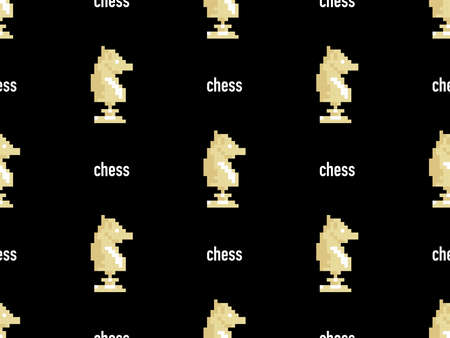 Chess cartoon character seamless pattern on black background. Pixel styleのイラスト素材