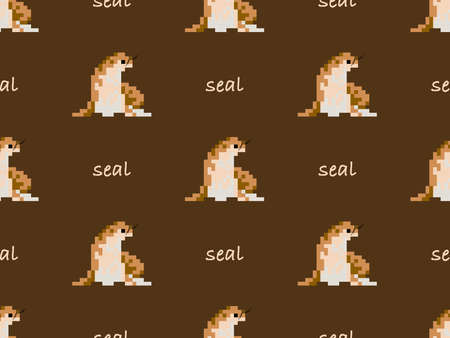 Seal cartoon character seamless pattern on brown background. Pixel styleのイラスト素材