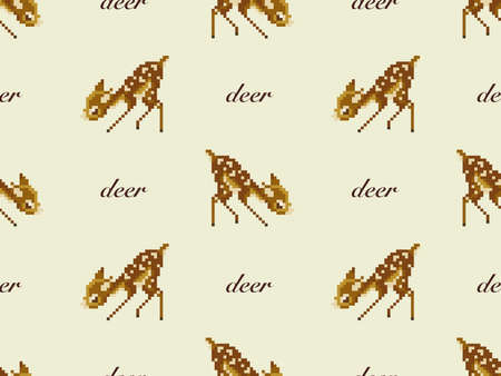 Deer cartoon character seamless pattern on yellow background. Pixel styleのイラスト素材
