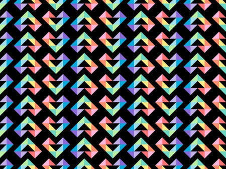 Heart cartoon character seamless pattern on black background. Pixel style