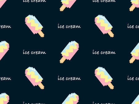 ice cream cartoon character seamless pattern on blue background. Pixel styleのイラスト素材