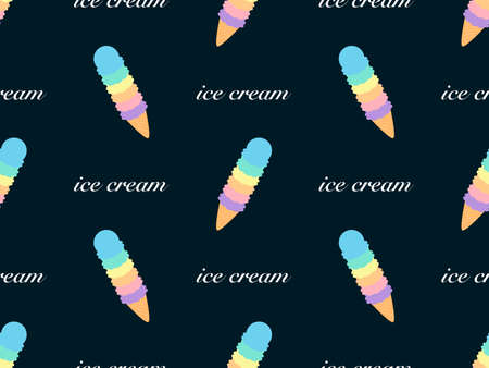 Ice cream cartoon character seamless pattern on blue background.  Pixel styleのイラスト素材