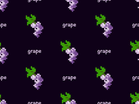 Grape cartoon character seamless pattern on purple background. Pixel styleのイラスト素材