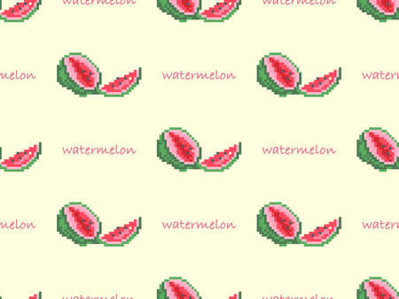 Watermelon cartoon character seamless pattern on yellow background. Pixel styleのイラスト素材