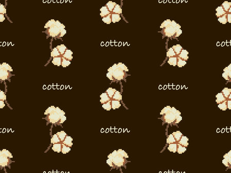Cotton cartoon character seamless pattern on brown background. Pixel styleのイラスト素材