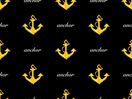 Anchor cartoon character seamless pattern on black background. Pixel styleの写真素材