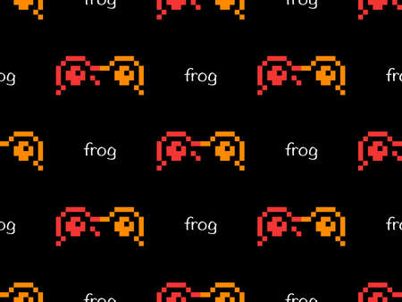 Frog cartoon character seamless pattern on black background. Pixel style
