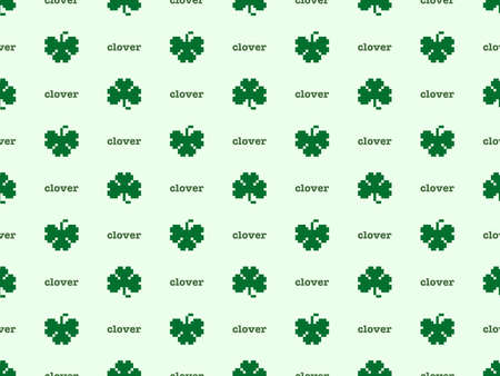 Clover cartoon character seamless pattern on green background. Pixel styleの写真素材