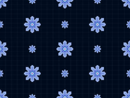 Flower cartoon character seamless pattern on blue background.  Pixel style