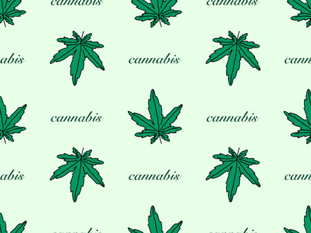 Cannabis cartoon character seamless pattern on green backgroundのイラスト素材