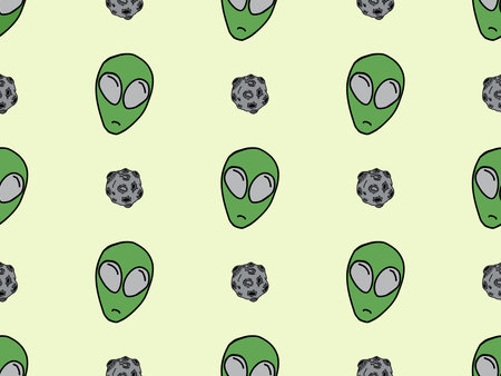 Alien cartoon character seamless pattern on green backgroundのイラスト素材