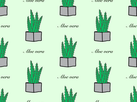Aloe vera cartoon character seamless pattern on green backgroundのイラスト素材