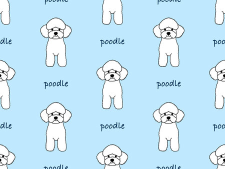 Poodle cartoon character seamless pattern on blue backgroundのイラスト素材