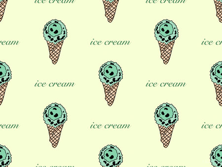 Ice cream cartoon character seamless pattern on yellow background