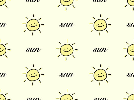 Sun cartoon character seamless pattern on yellow backgroundのイラスト素材