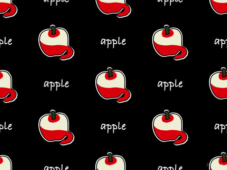 Apple cartoon character seamless pattern on black backgroundのイラスト素材