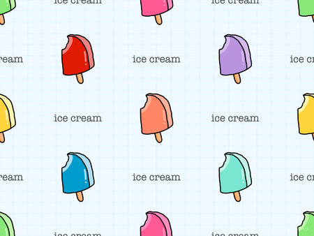 Ice cream cartoon character seamless pattern on blue background