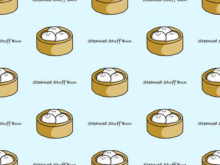 Steamed Stuffed Bun cartoon character seamless pattern on sky blue backgroundのイラスト素材