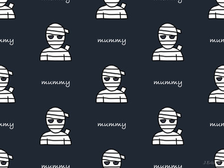 Mummy cartoon character seamless pattern on black backgroundのイラスト素材