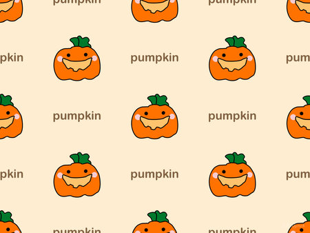 Pumpkin cartoon character seamless pattern on orange backgroundのイラスト素材