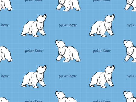 Polar Bear cartoon character seamless pattern on blue backgroundのイラスト素材