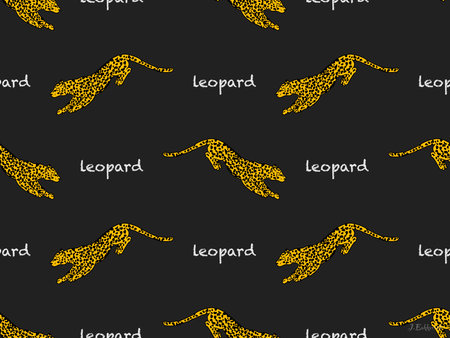 Leopard cartoon character seamless pattern on black backgroundのイラスト素材